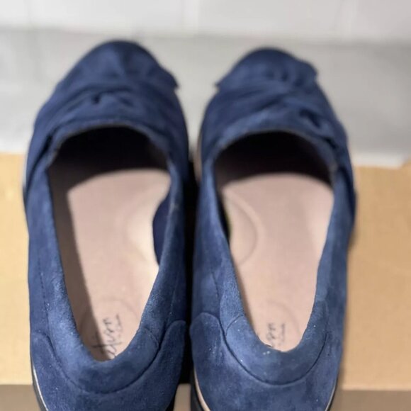 Clarks Sharon Dasher Womens Suede Loafers Slip on Wedge - Navy Blue - Size 10W - Picture 4 of 8